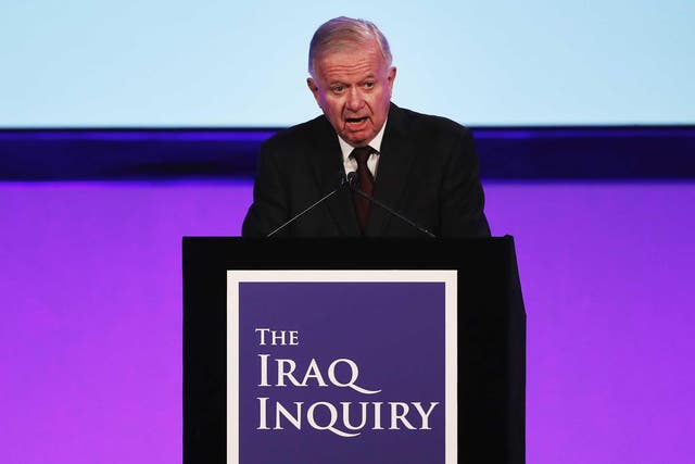 Sir John Chilcot presents the Iraq Inquiry Report at the Queen Elizabeth II Centre in Westminster in London
