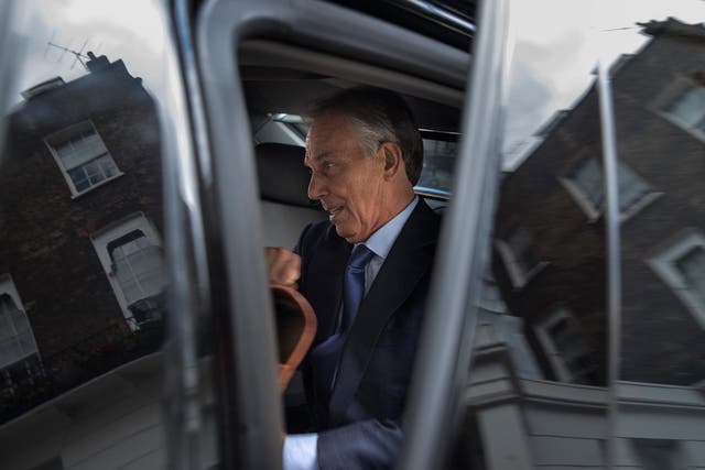 Tony Blair leaves his Grosvenor Square offices on July 5, 2016 in London, England.