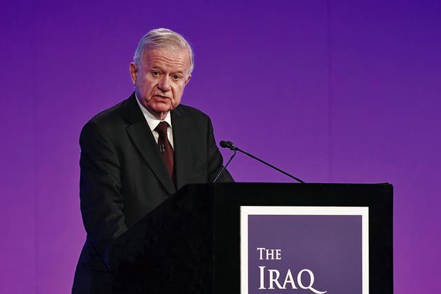Sir John Chilcot presents The Iraq Inquiry Report at the Queen Elizabeth II Centre in Westminster, London, Britain July 6, 2016