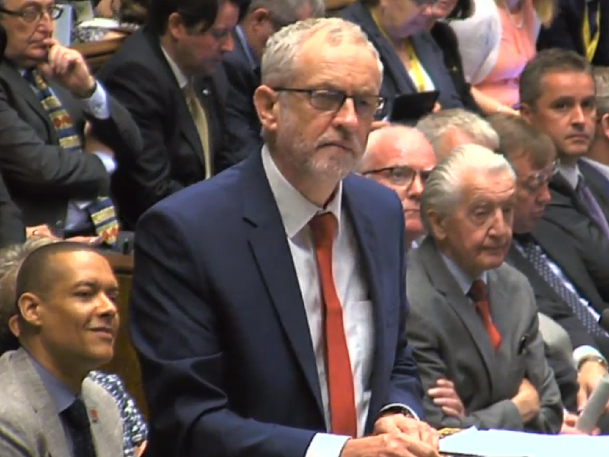 Jeremy Corbyn speaks during Prime Minister's Questions in the House of Commons