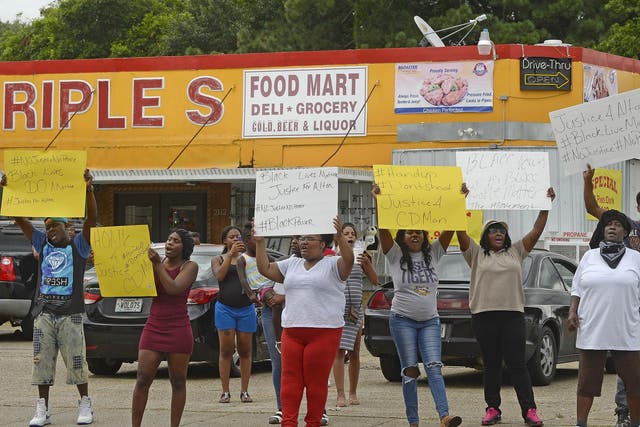 Family and friends of Alton Sterling protest on the corner of Fairfields Ave, where Alton was killed