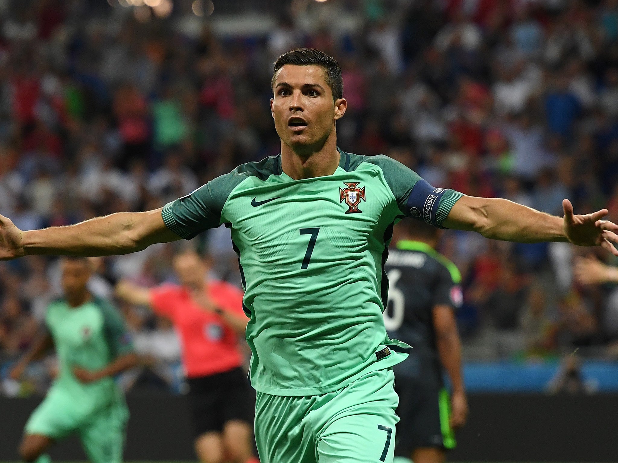 Ronaldo celebrates breaking the deadlock early on in the second half
