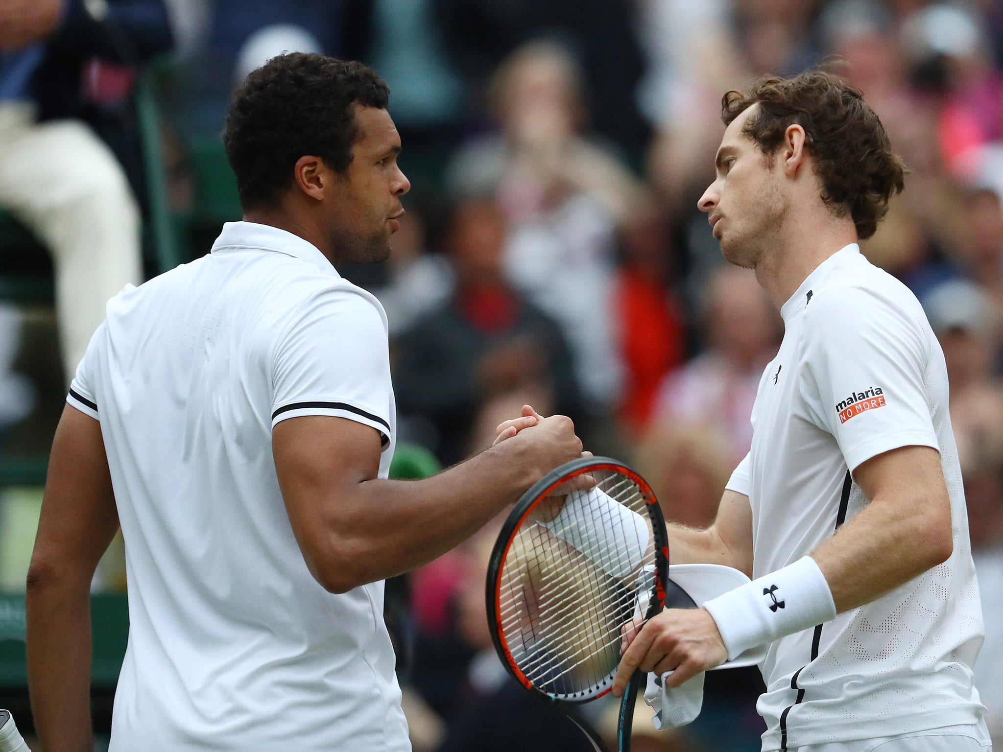 Tsonga and Murray congratulate each other at the end of the game