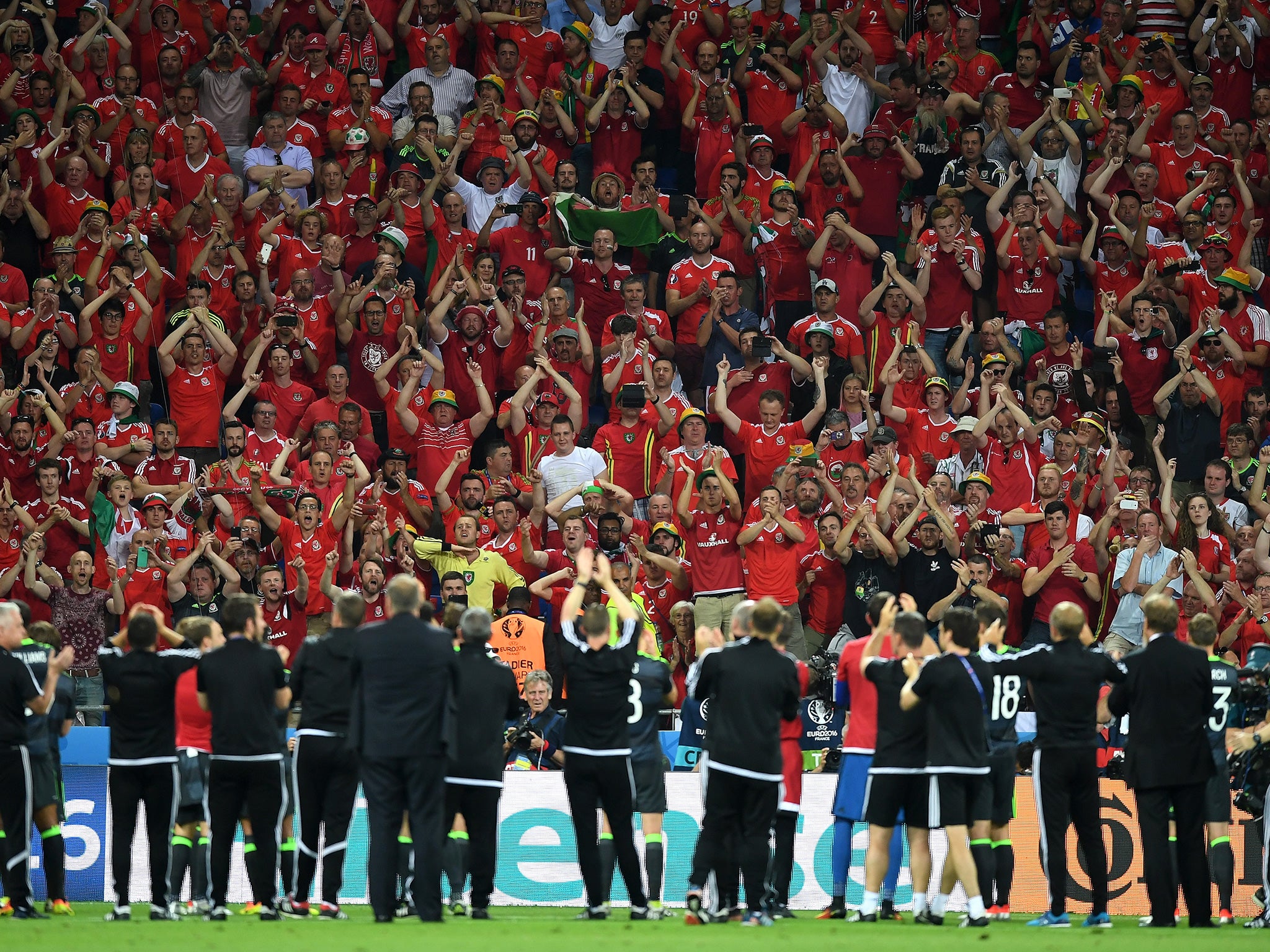 Wales' players applaud their supporters in Lyon