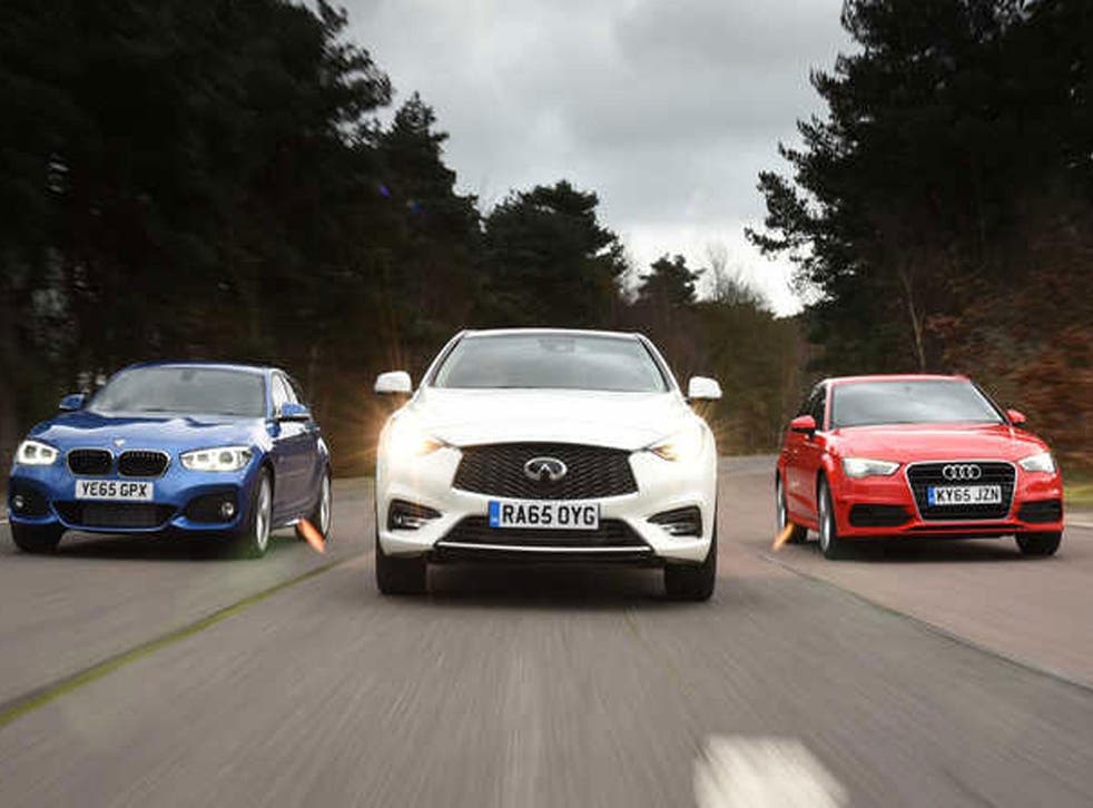 From left to right: The BMW 1 Series, Infiniti Q30 and Audi A3 Sportback