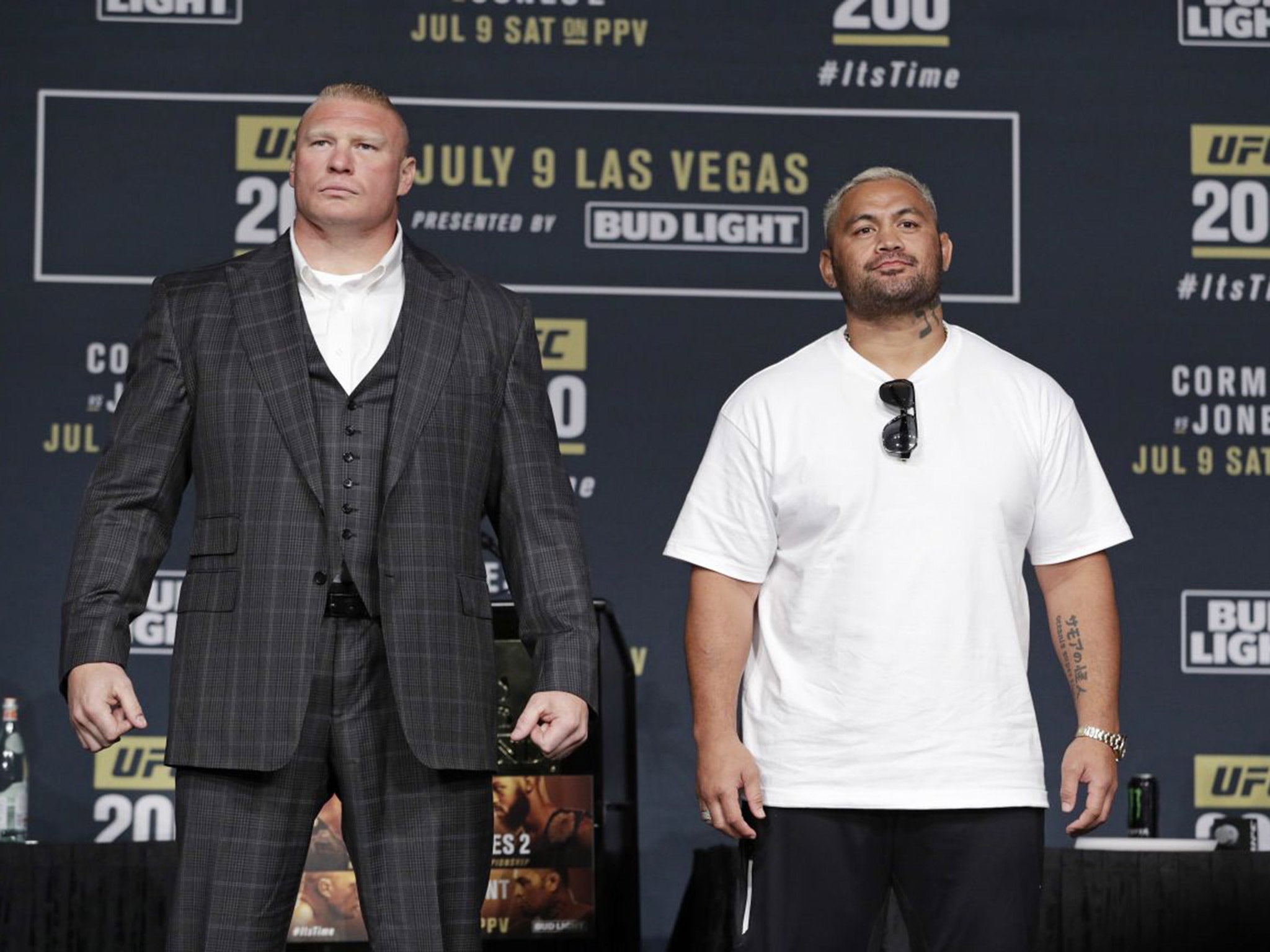 Brock Lesnar (left) will now co-headline UFC 200 against Mark Hunt