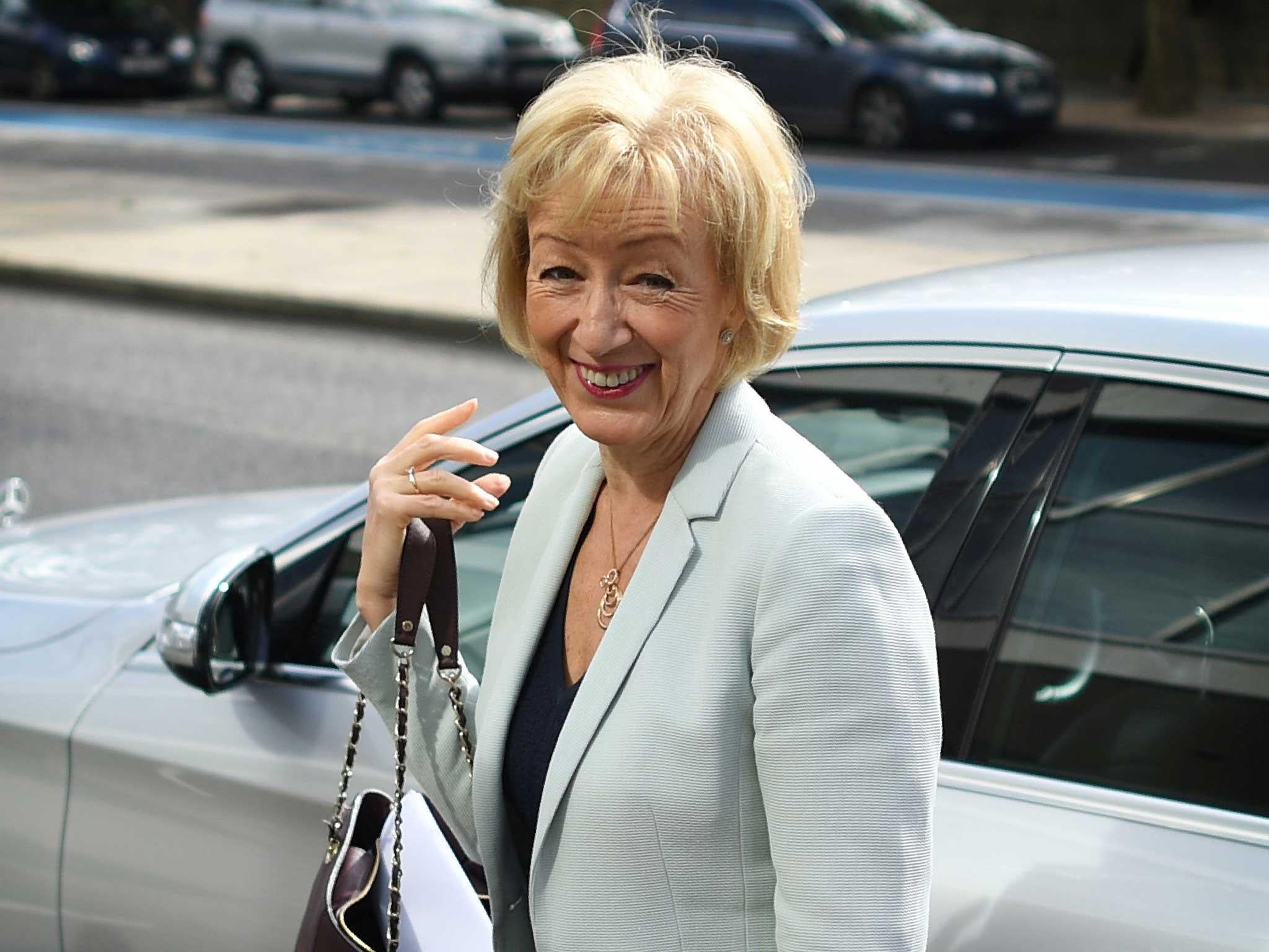 British Conservative Party leadership candidate Andrea Leadsom arrives to speaks during a leadership rally in central London