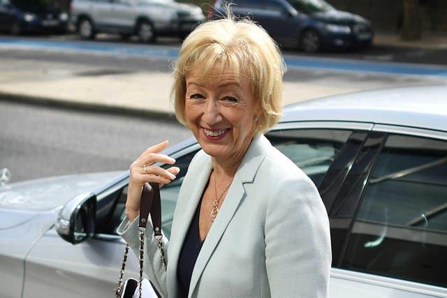 British Conservative Party leadership candidate Andrea Leadsom arrives to speaks during a leadership rally in central London