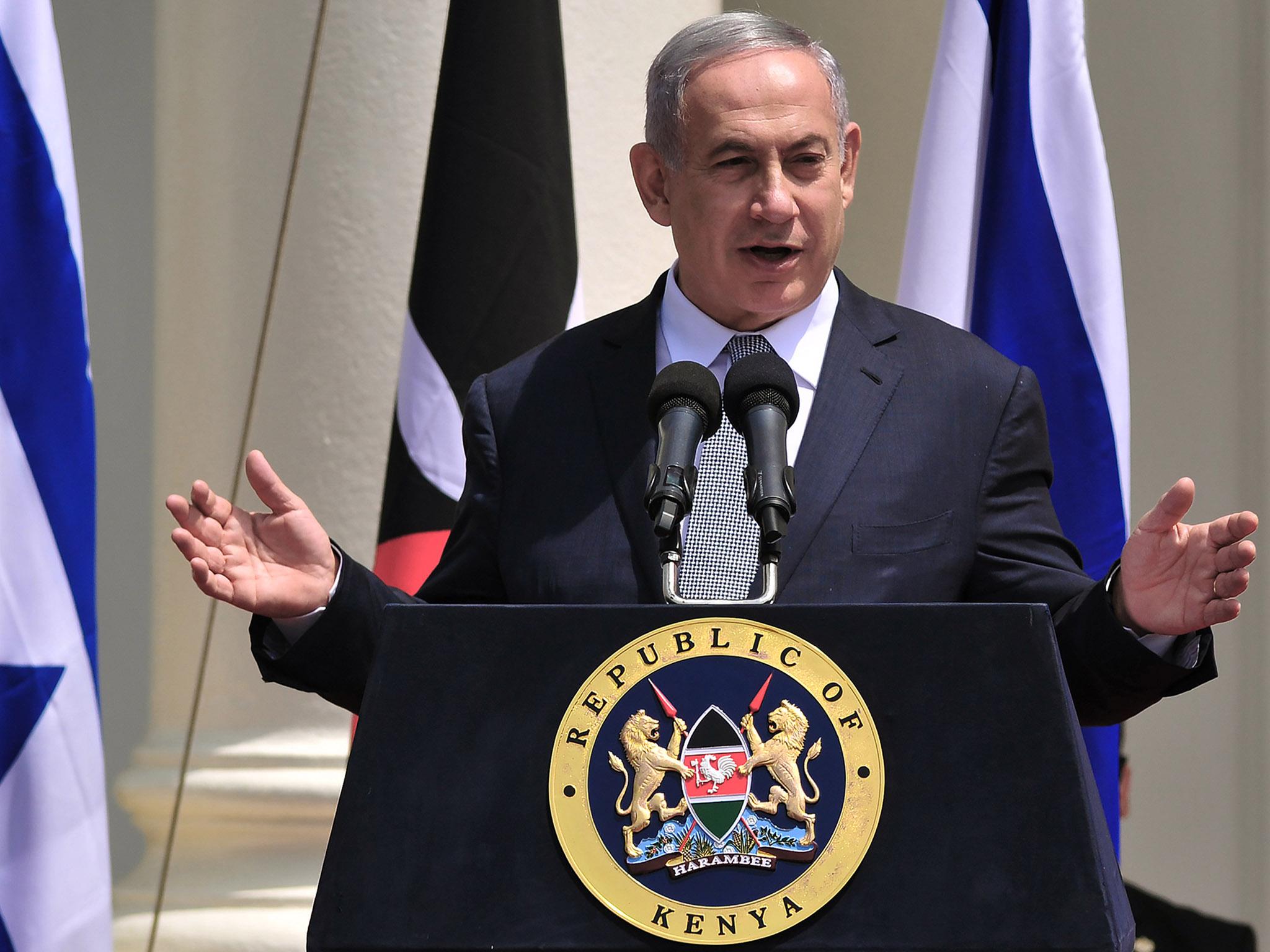 Israeli Prime Minister Benjamin Netanyahu speaking during his visit to Kenya this week