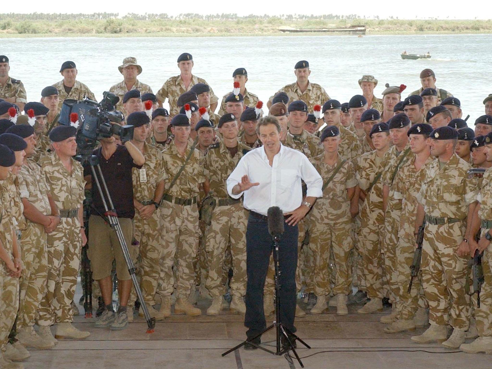 May 2003: Tony Blair addressing British troops in Basra