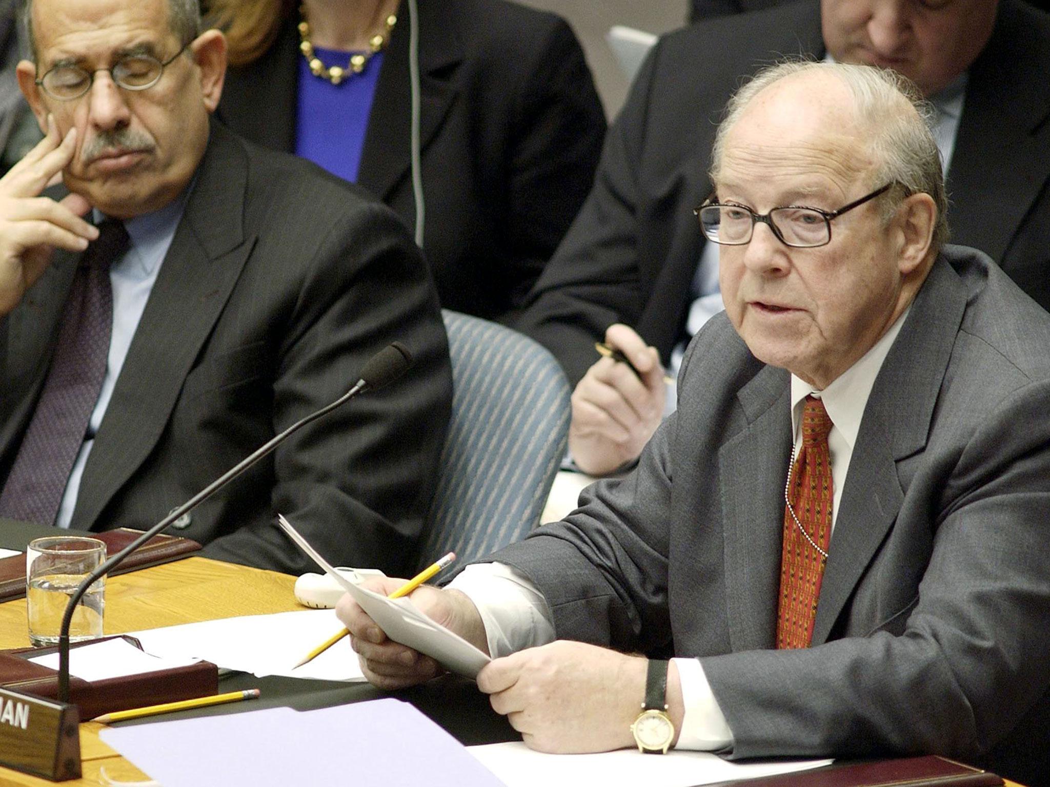 February 2003: Hans Blix addresses the UN security council on the search for weapons of mass destruction