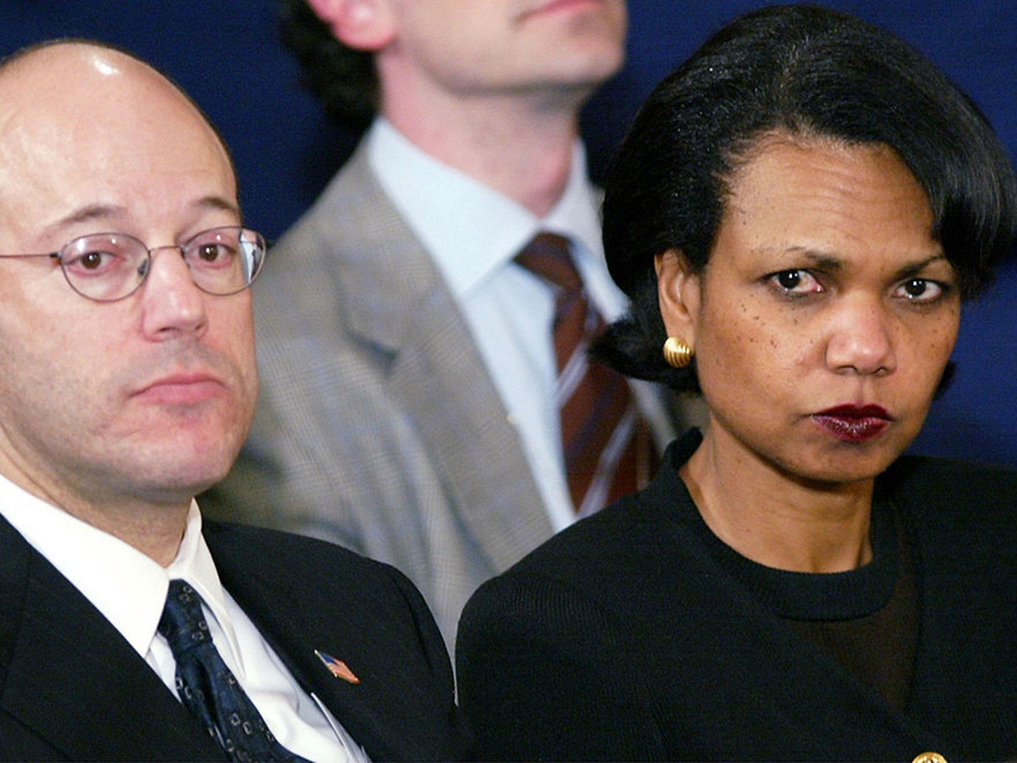 March 2003: The US National Security Advisor Condoleezza Rice with the White House Press Secretary Ari Fleischer