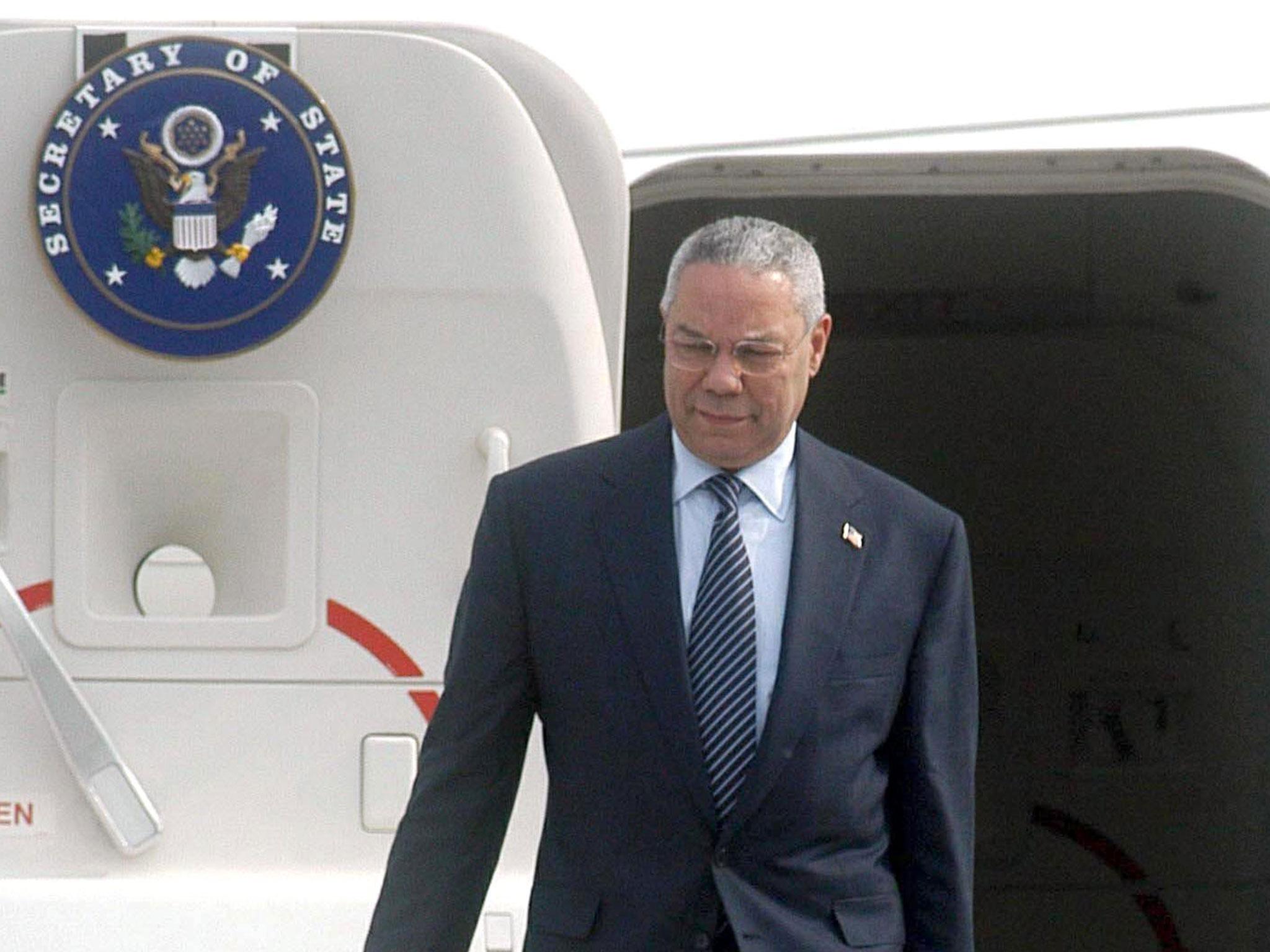 May 2003: Colin Powell arrives in Berlin for a visit to Germany