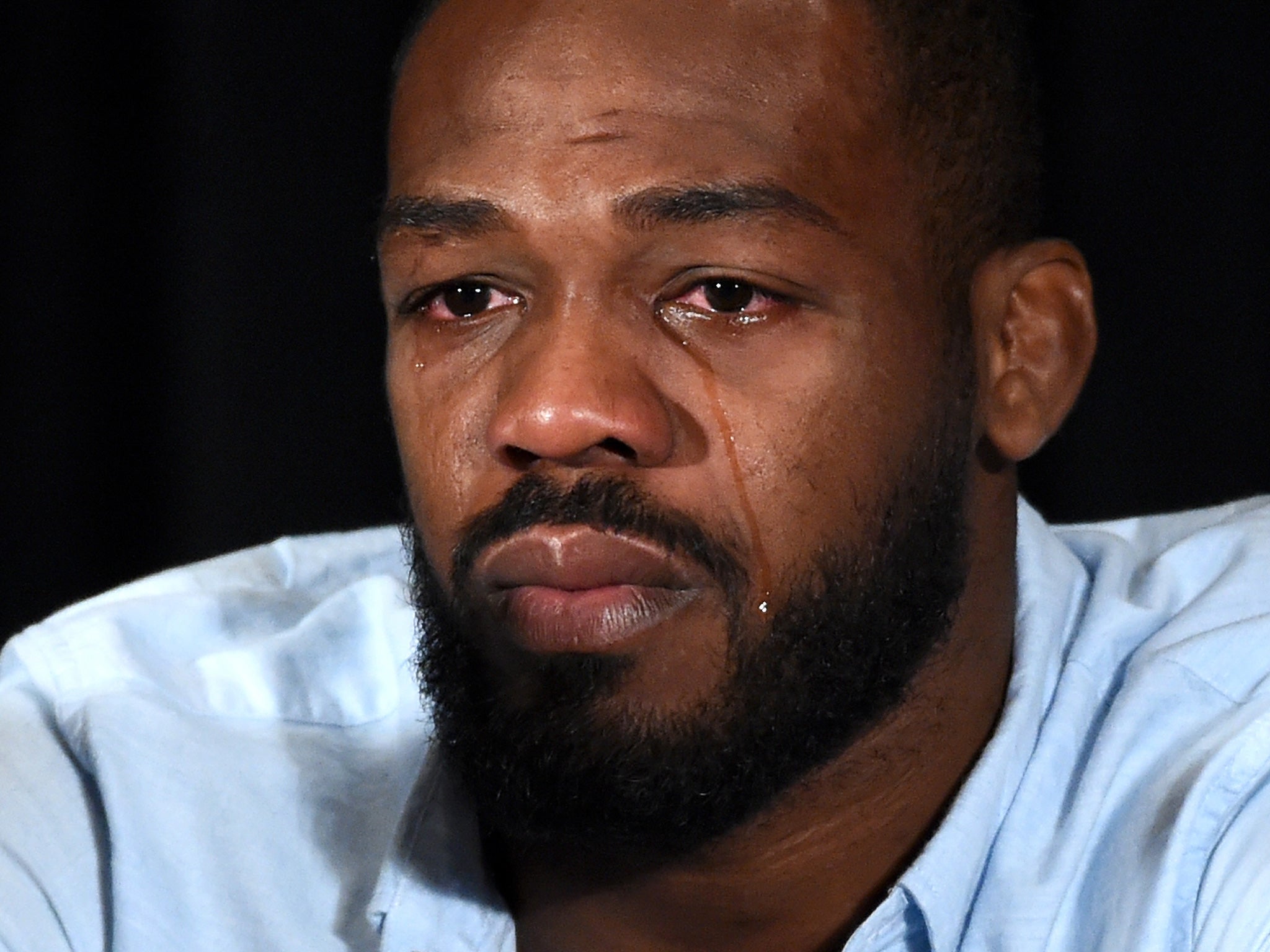 Jones was visibily upset at the press conference in Las Vegas