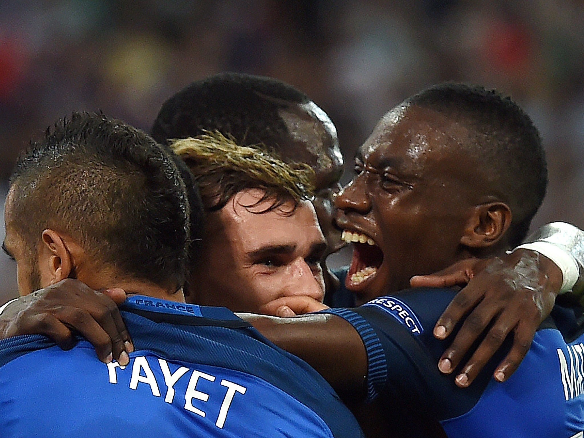 Griezmann was mobbed by his teammates after doubling France's lead