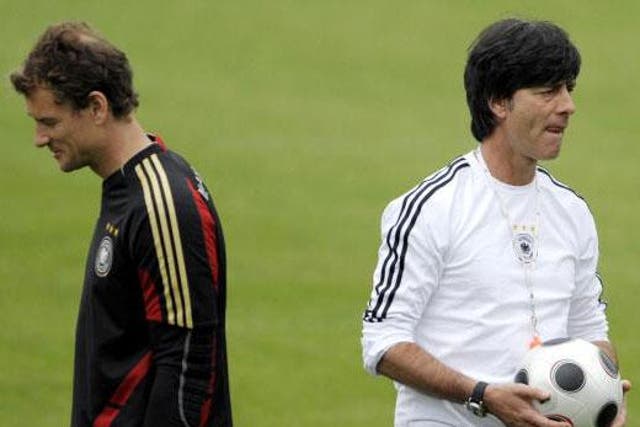 Jens Lehmann pictured in training with Germany manager Joachim Low in 2008 (Getty)