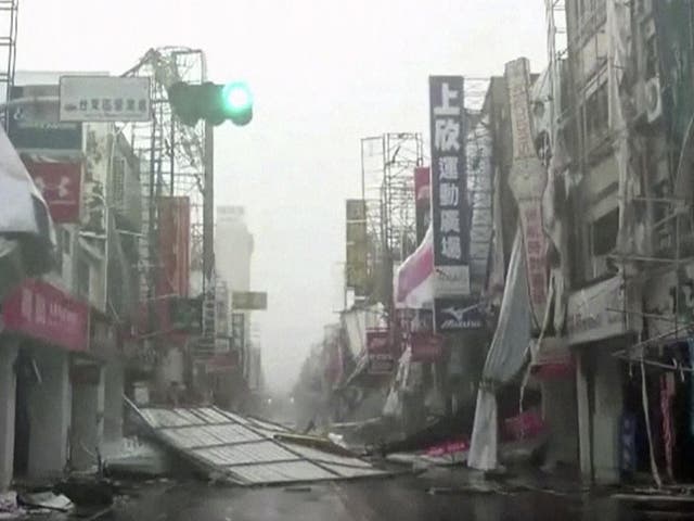 Debris littered the streets in the aftermath in the hurricane which hit Taitung, in south eastern Taiwan