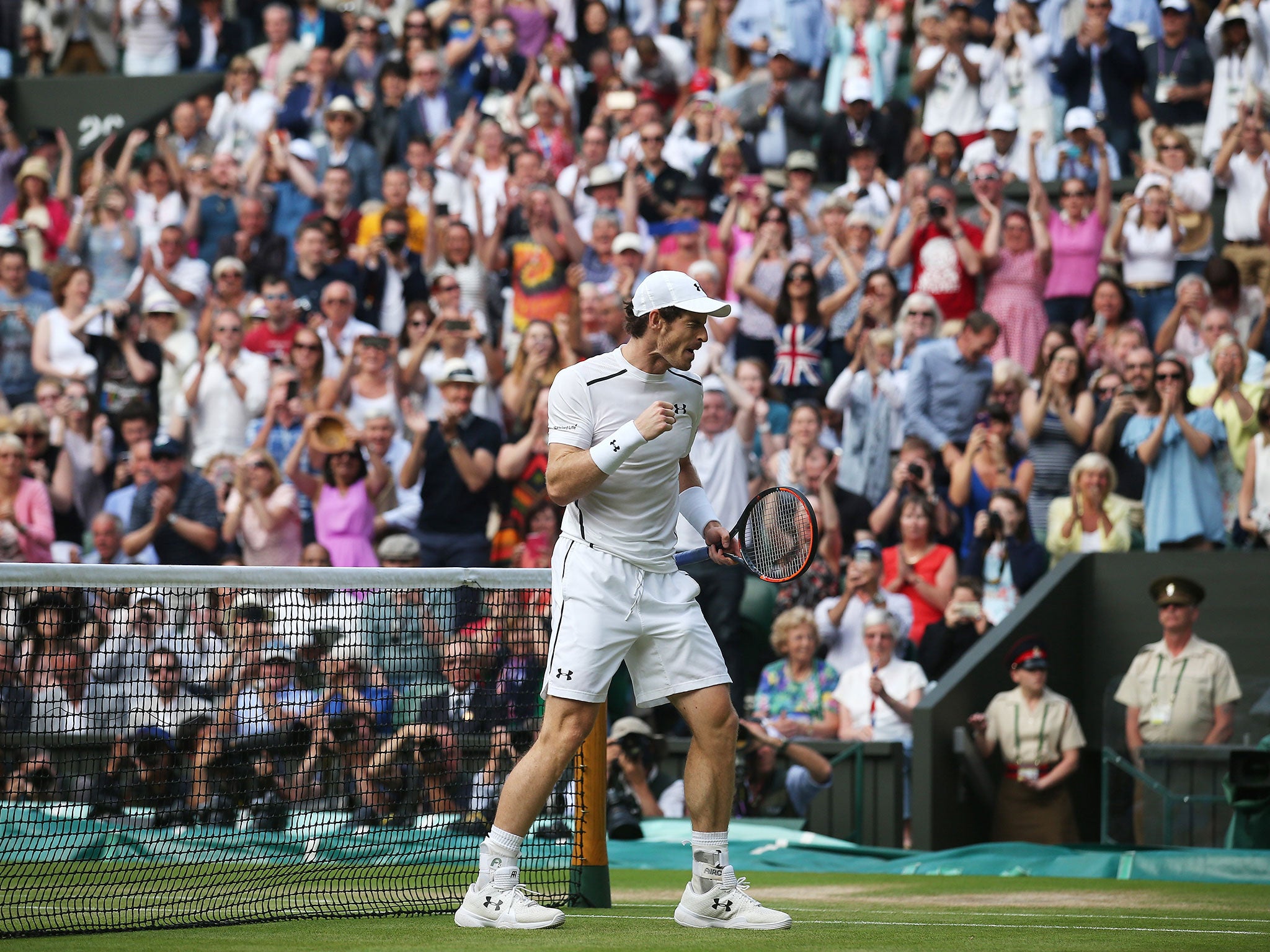 Andy Murray celebrates on his way to semi-final victory over Tomas Berdych