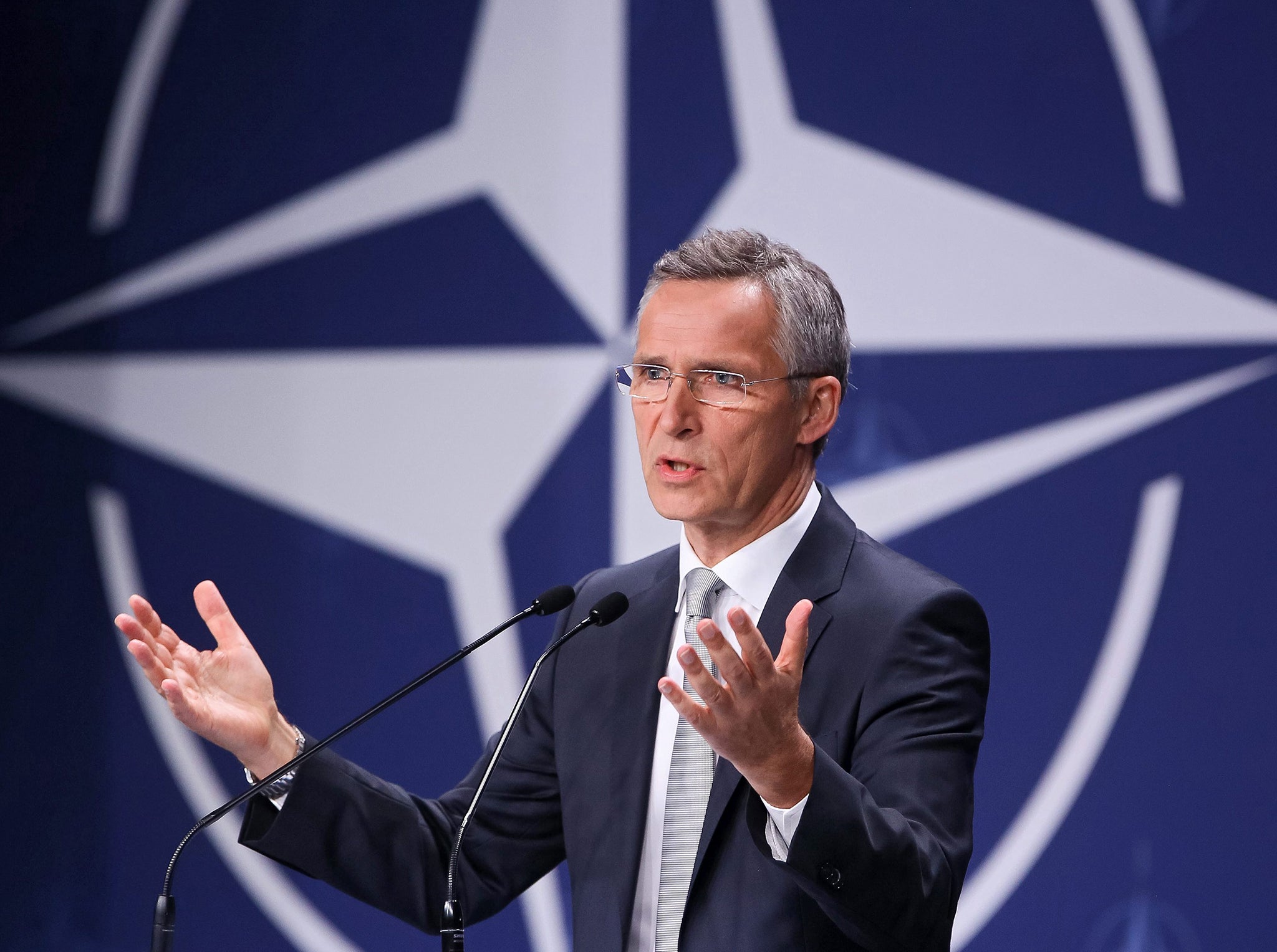 NATO Secretary General Jens Stoltenberg speaks at a press conference at the second day of NATO Summit in Warsaw, Poland