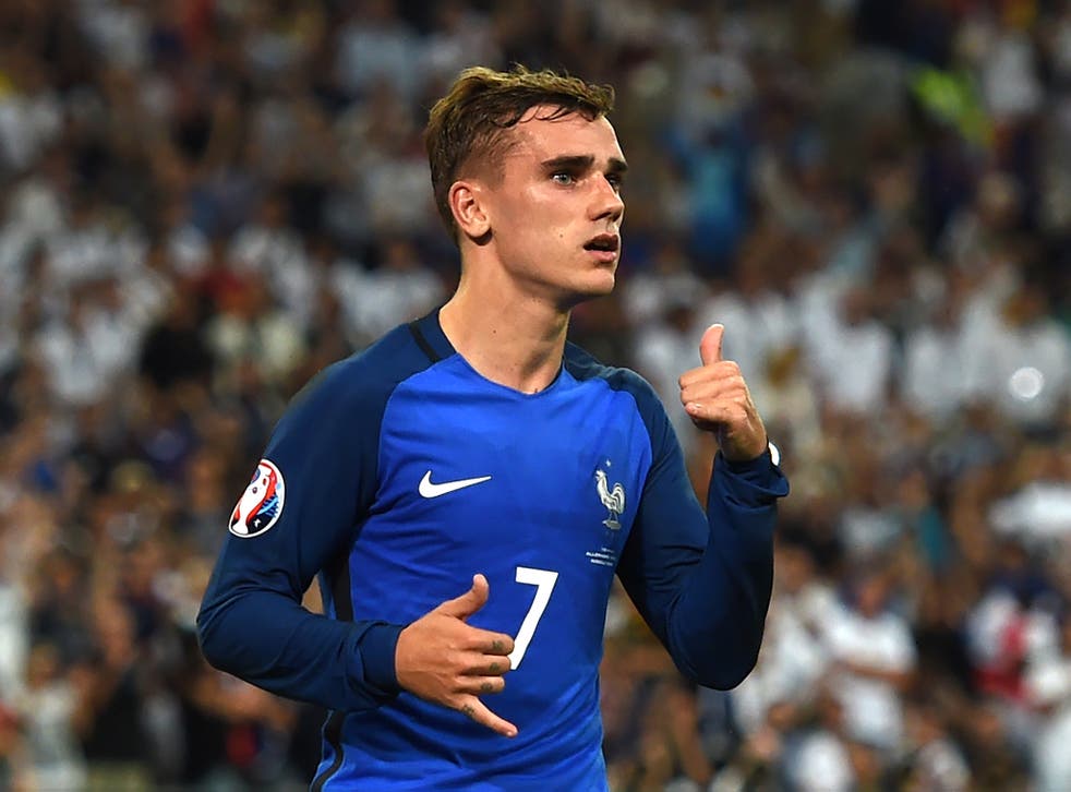 Griezmann performing his celebration after scoring France's opening goal against Germany