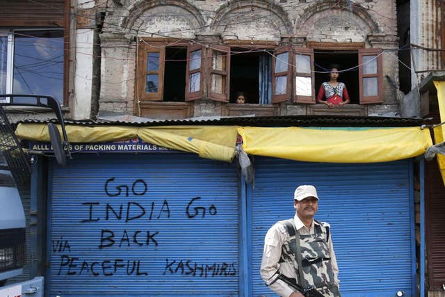 Graffiti in Srinagar, the summer capital of Indian Kashmir,