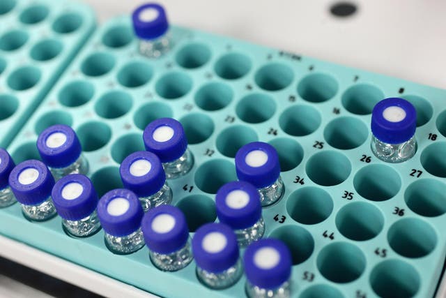 A tray of samples in the London 2012 Olympics anti-doping laboratory