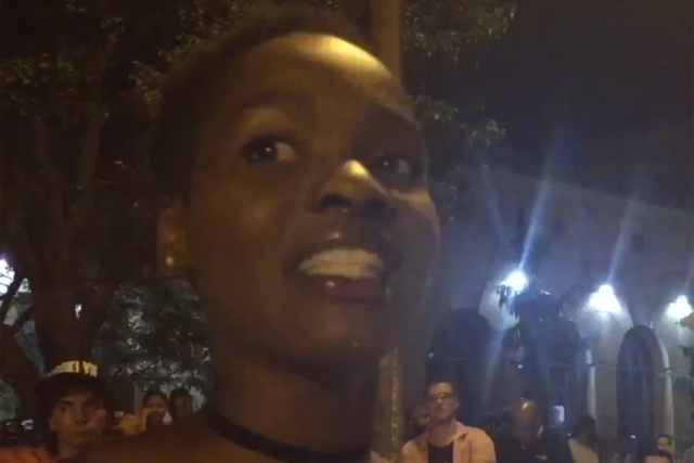 A Black Lives Matter activist speaking to reporters in Rochester, New York, just before getting arrested