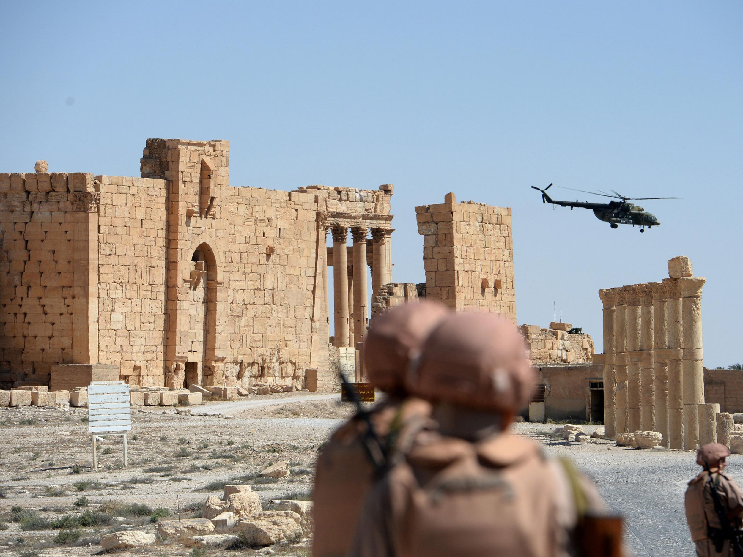 Russian forces patrol the ancient site since it was Isis was driven out by pro-Syrian government forces in March this year