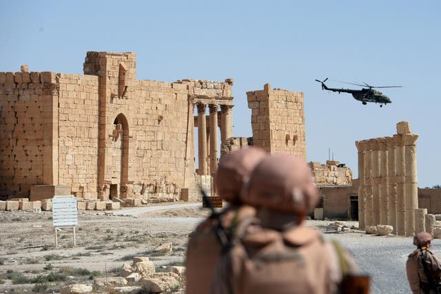 Russian forces patrol the ancient site since it was Isis was driven out by pro-Syrian government forces in March this year