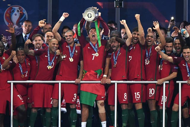 Cristiano Ronaldo lifts the European Championship after Portugal’s 1-0 win over France
