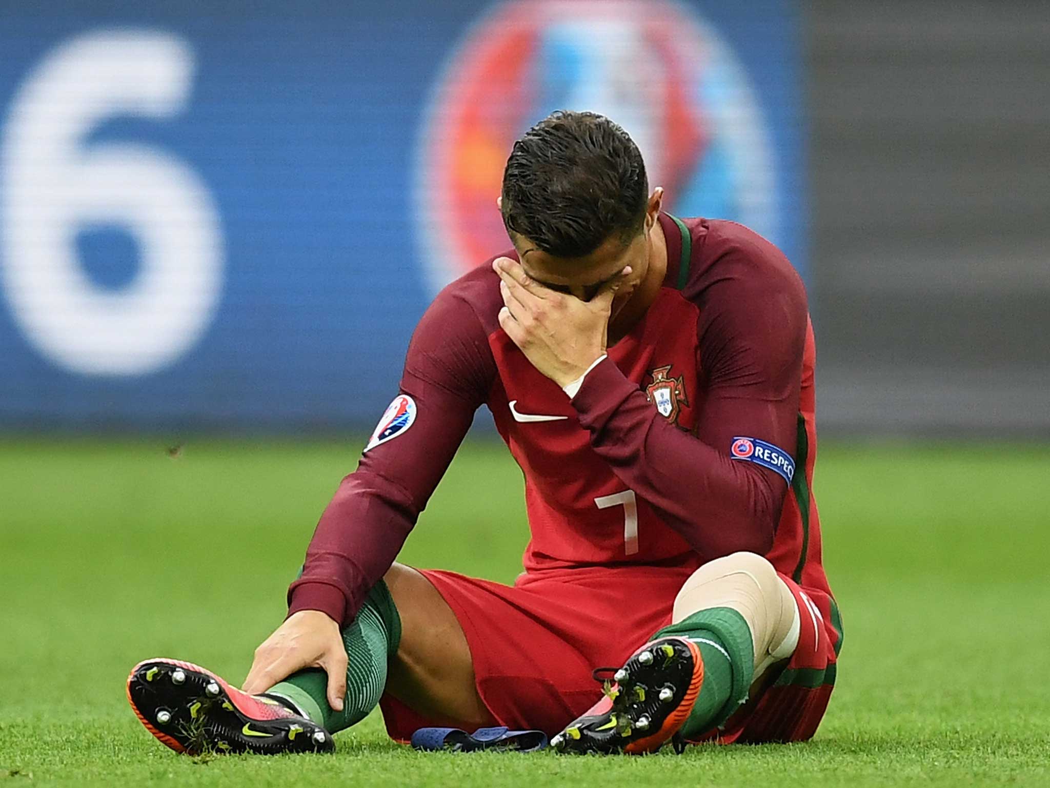 Cristiano Ronaldo in tears after realising his Euro 2016 final was over