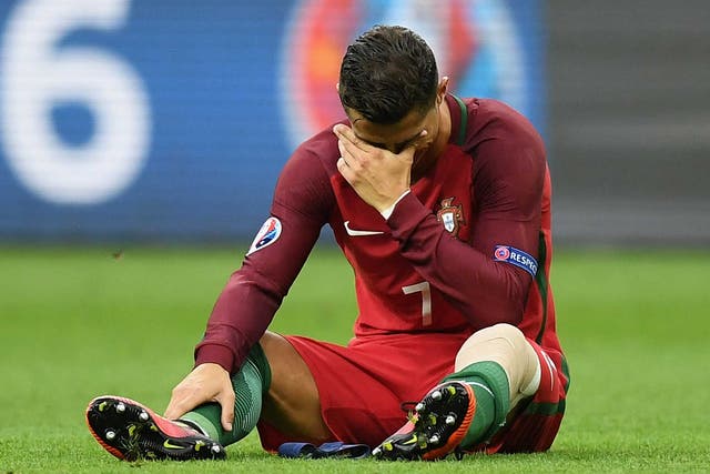 Cristiano Ronaldo in tears after realising his Euro 2016 final was over