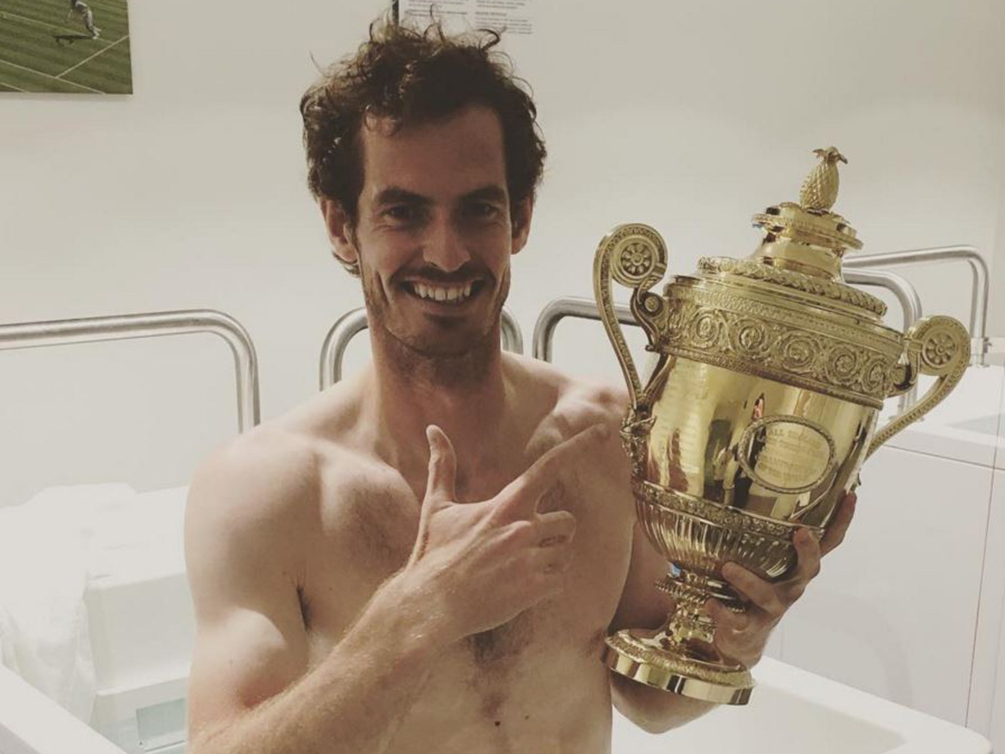 Andy Murray celebrates his second Wimbledon win with an ice bath