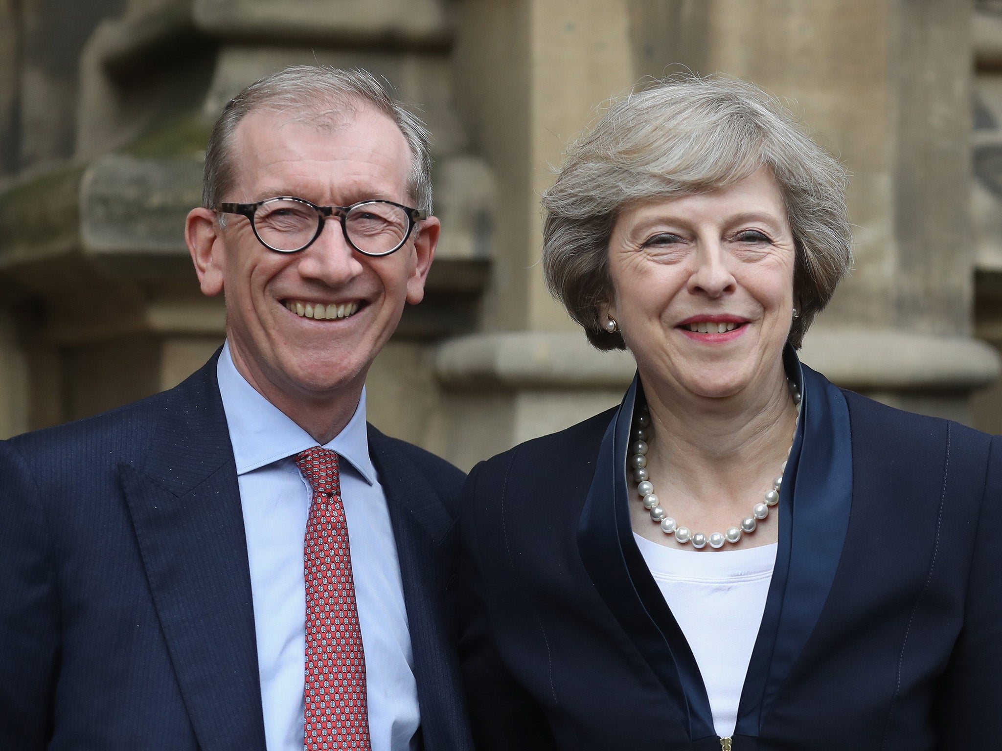Theresa May with her husband Philip John May outside the Houses of Parliament before she makes a statement after Andrea Leadsom pulled out of the contest