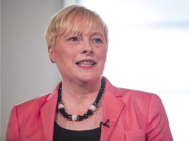 Former Shadow Cabinet Minister Angela Eagle launches her bid for the Labour leadership at a press conference at Savoy Place on July 11