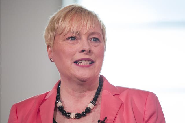 Former Shadow Cabinet Minister Angela Eagle launches her bid for the Labour leadership at a press conference at Savoy Place on July 11