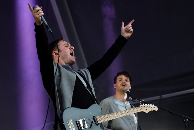 Jonathan Higgs (left) and Jeremy Pritchard from Everything Everything perform at Somerset House’s Summer Series