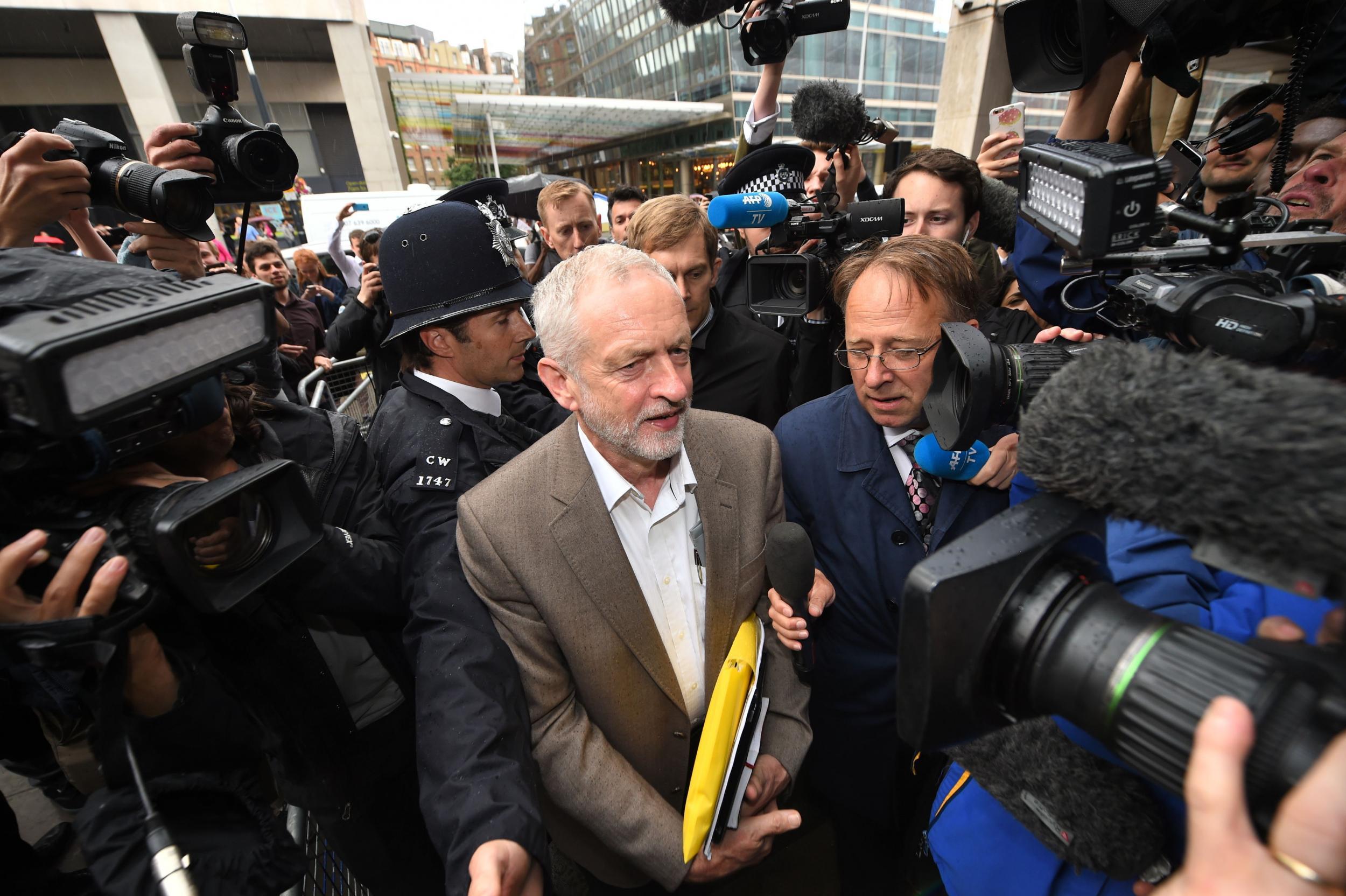 Labour Party leader Jeremy Corbyn arrives at Labour HQ in Westminster, London, where the Labour NEC are meeting about the party leadership contest.