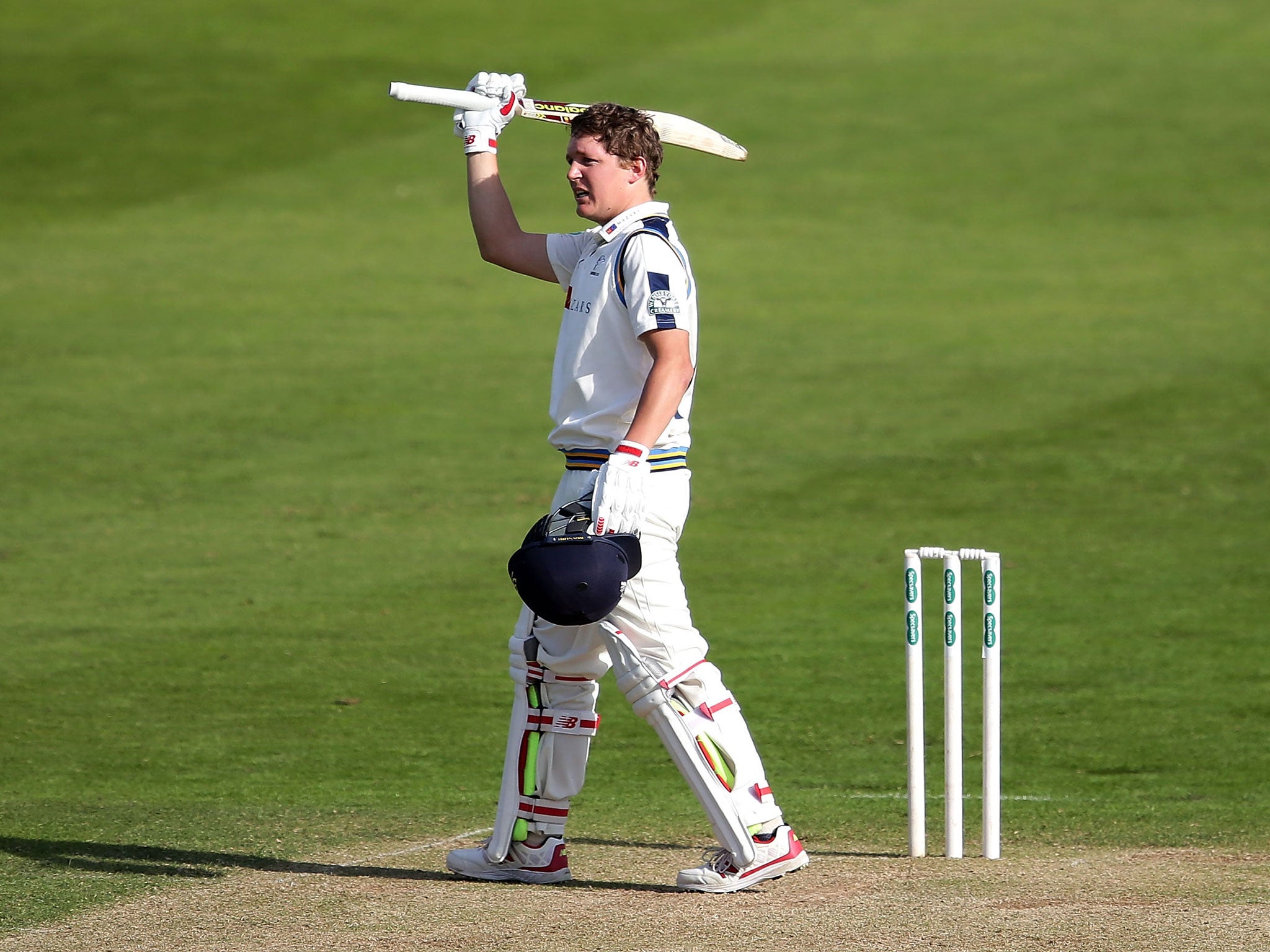 Gary Ballance celebrates his timely century for Yorkshire against Middlesex