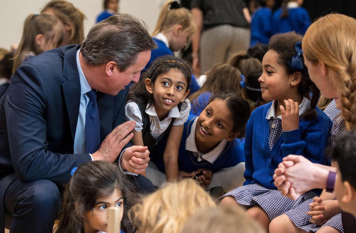 David Cameron talks to pupils at Reach Academy in Feltham, west London