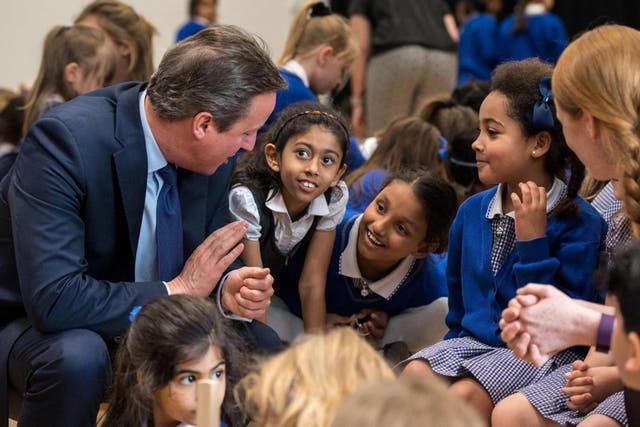 David Cameron talks to pupils at Reach Academy in Feltham, west London