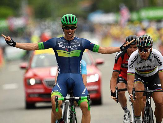 Michael Matthews enjoys his first ever stage win on Le Tour (Getty)