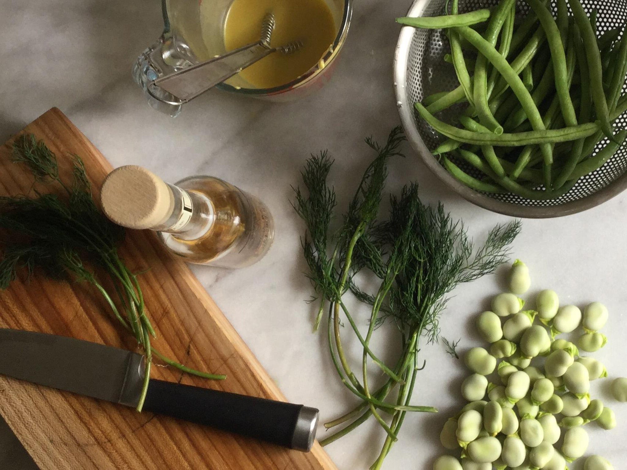 Green, runner and broad beans are good options but any bean will be at home in this dish