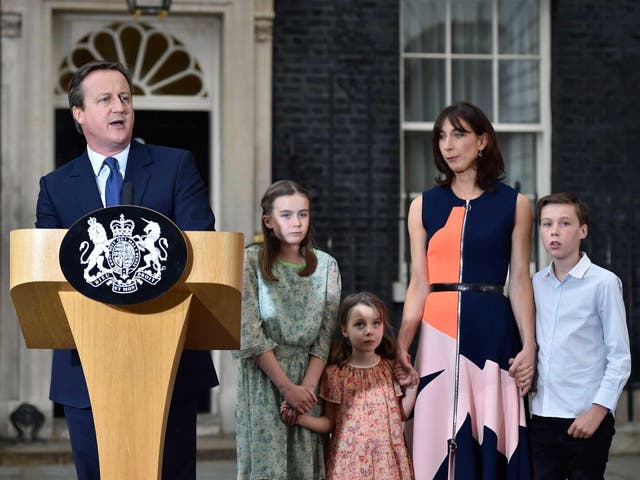 David Cameron makes a speech outside 10 Downing Street in London, before leaving for Buckingham Palace for an audience with Queen Elizabeth II to formally resign as Prime Minister