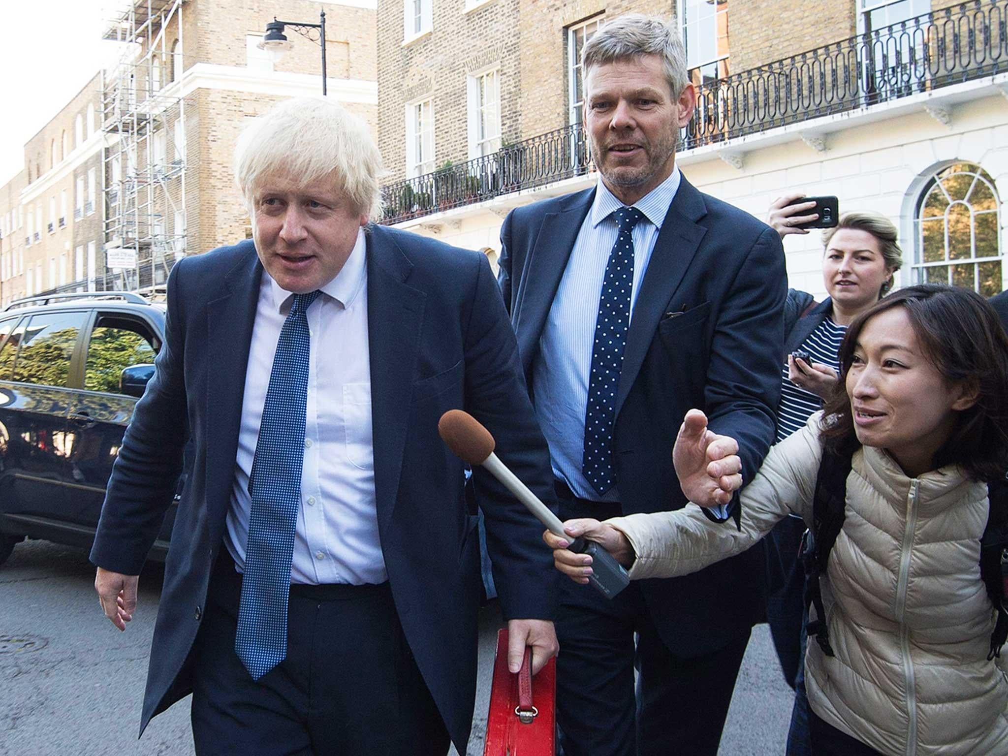 Newly appointed British Foreign Secretary Boris Johnson leaves his home in north London