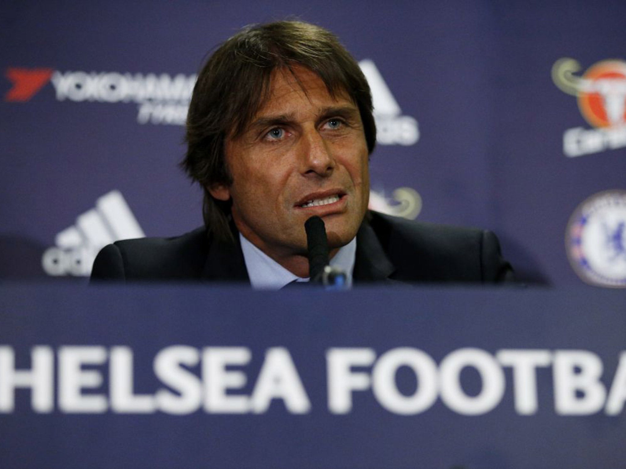 Antonio Conte speaks at a Chelsea press conference