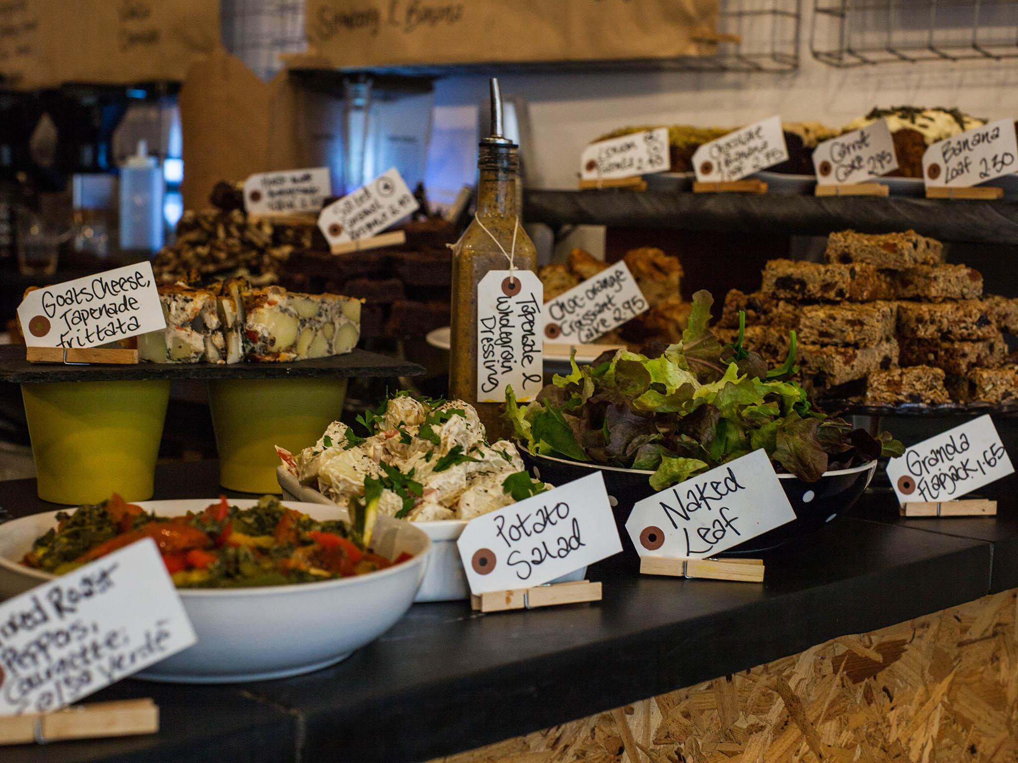 Food decorating the front counter made from recycled chipboard