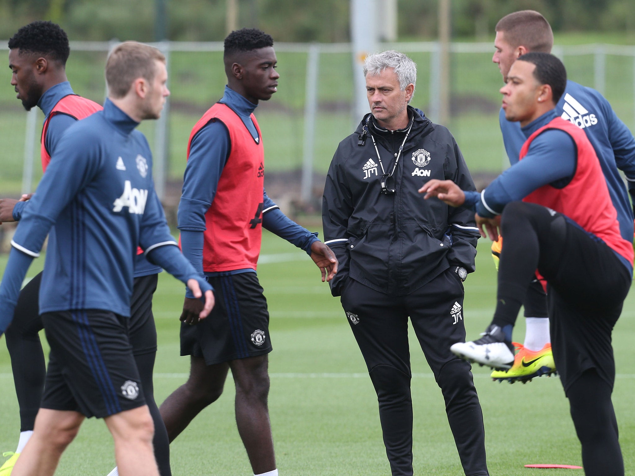 Jose Mourinho oversees training ahead of Manchester United's pre-season friendly against Wigan