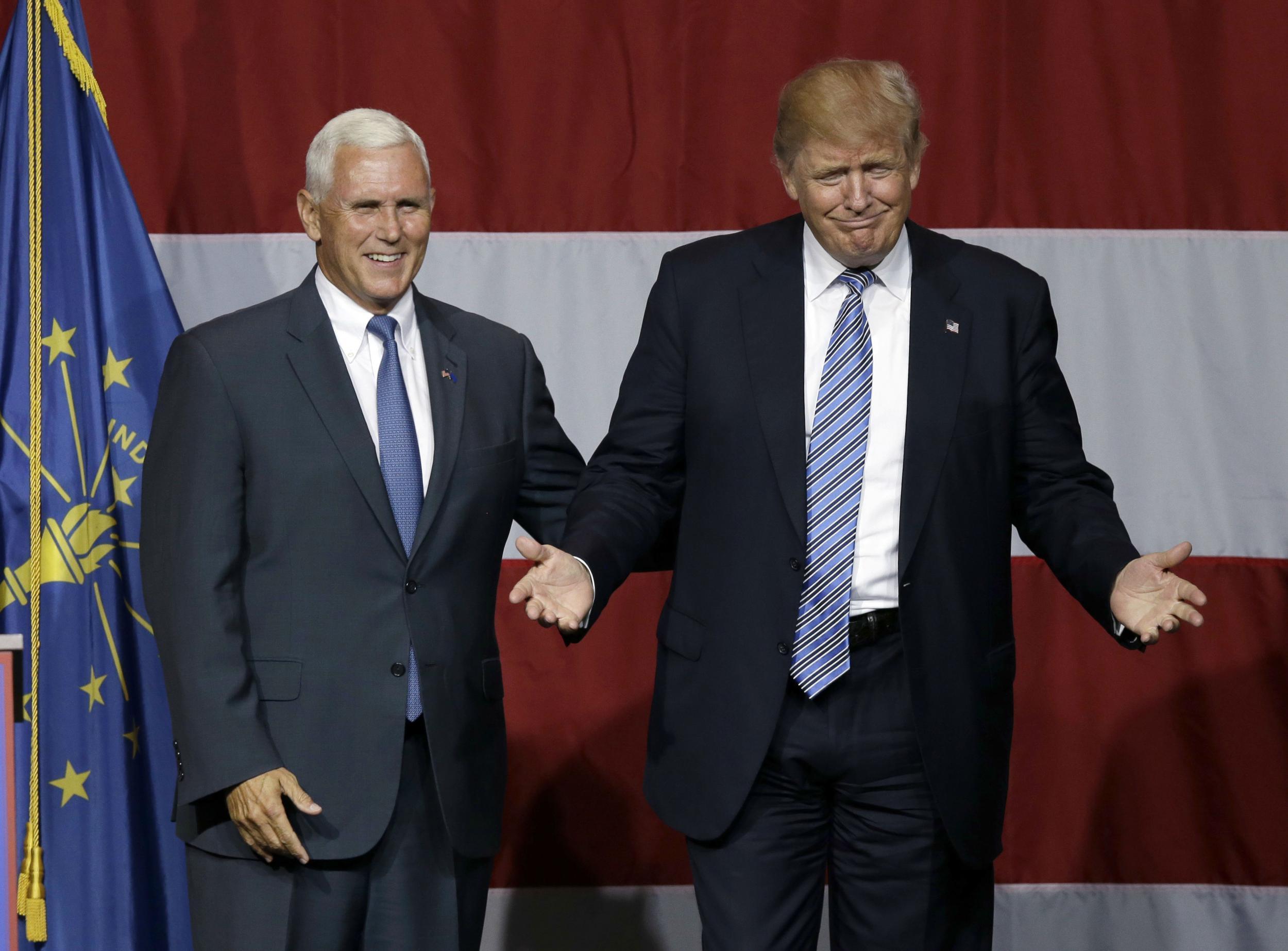 Trump and Pence appearing together earlier this year in Indiana