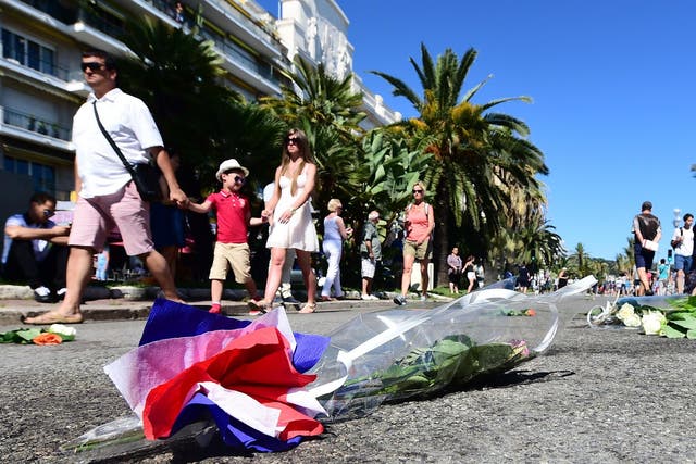 Flowers laid on la Promenade des Anglais, the sight of the Bastille Day attack in Nice